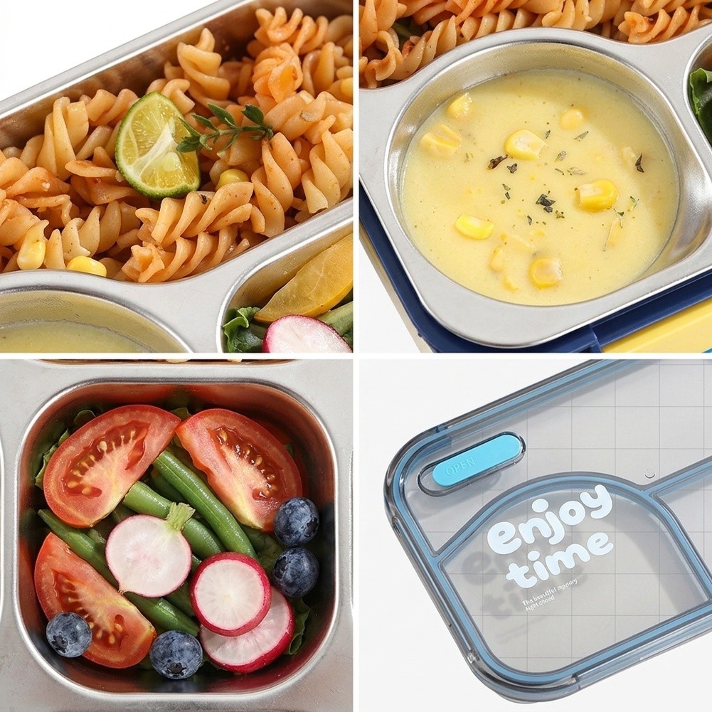 Meal Prep Yellow - 650ml 3칸 누수 방지 스테인리스 도시락
