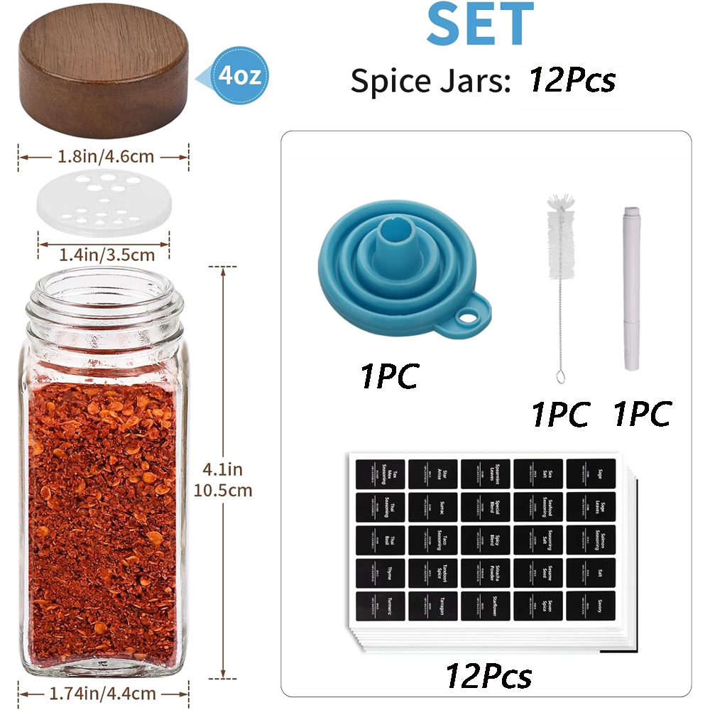 라벨이있는 12Pcs 유리 양념 항아리 아카시아 나무  - Spice Jar Labels 리뷰 및 가격
