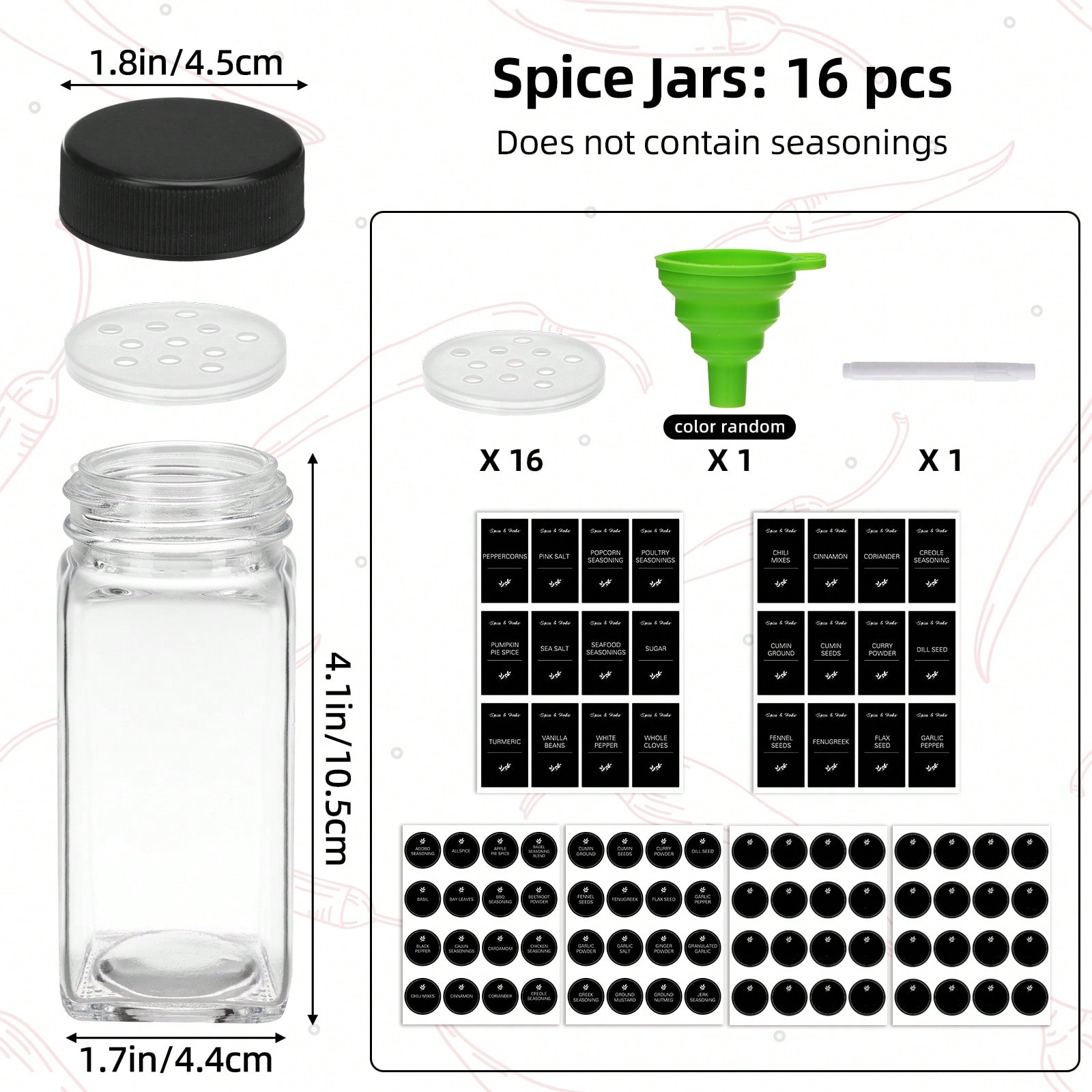 16/24팩 4온스 사각 유리 양념병(검정색 금속 뚜껑 - Spice Jar Labels 리뷰 및 가격