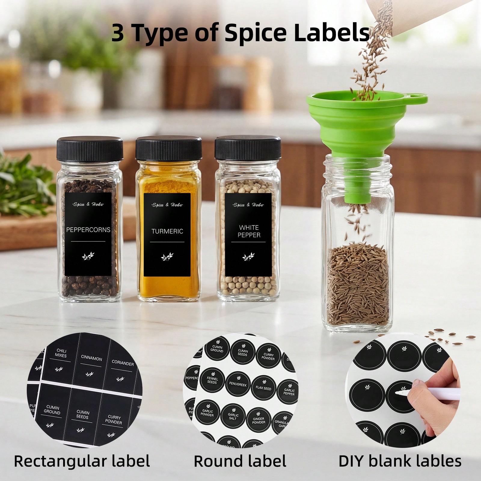 16/24팩 4온스 사각 유리 양념병(검정색 금속 뚜껑 - Spice Jar Labels 리뷰 및 가격