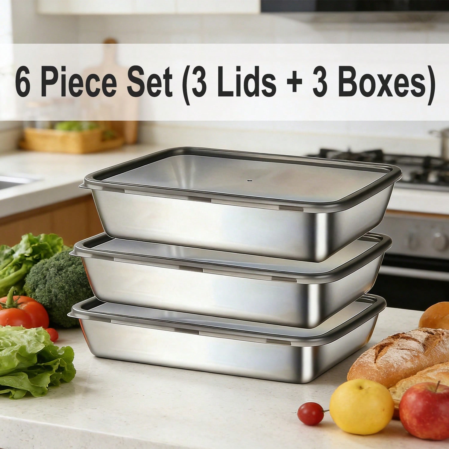 6개(3박스+3뚜껑) 스테인리스 스틸 식품 보관 용기  - Meal Prep Easy 리뷰 및 가격