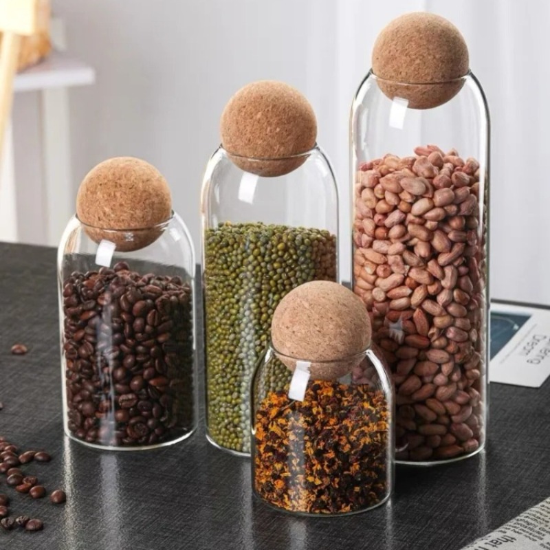 유리 저장 용기 세트, 볼 코르크 마개 포함, 차, 향 - Spice Jar Labels 리뷰 및 가격