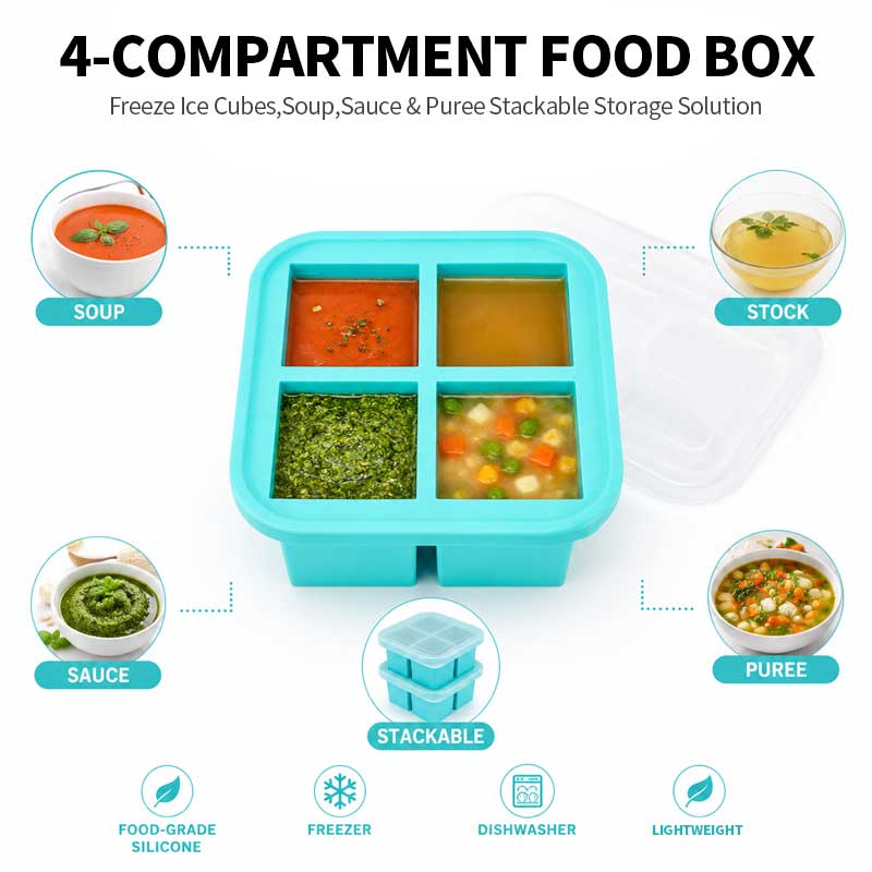 실리콘 4칸 음식 보관 용기(뚜껑 포함), 수프/소스/ - Meal Prep Easy 리뷰 및 가격