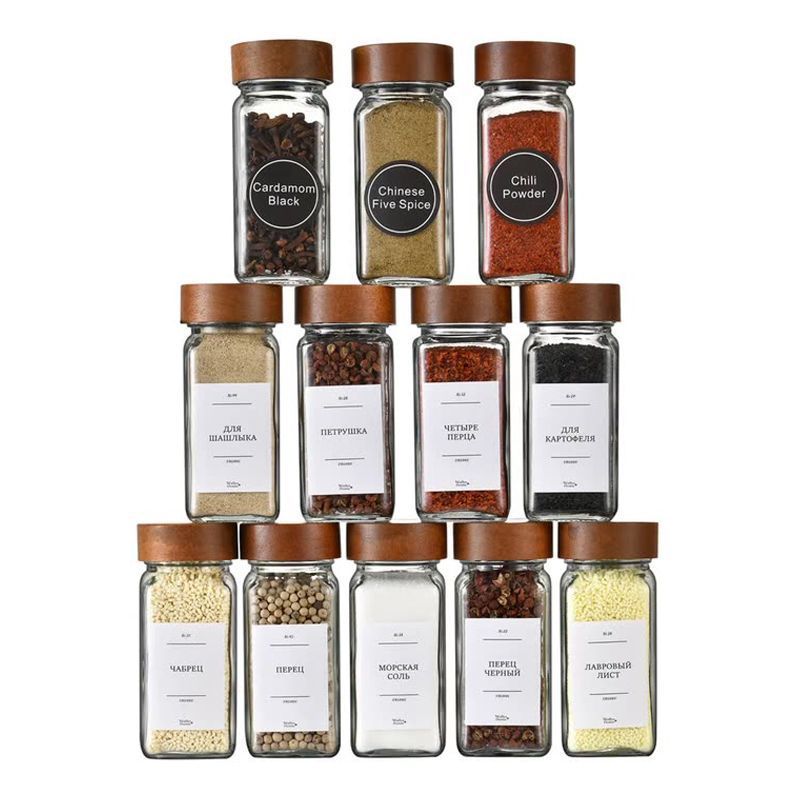 사각형 향신료 병 세트 (나무 뚜껑, 쉐이커 내장, 라 - Spice Jar Labels 리뷰 및 가격