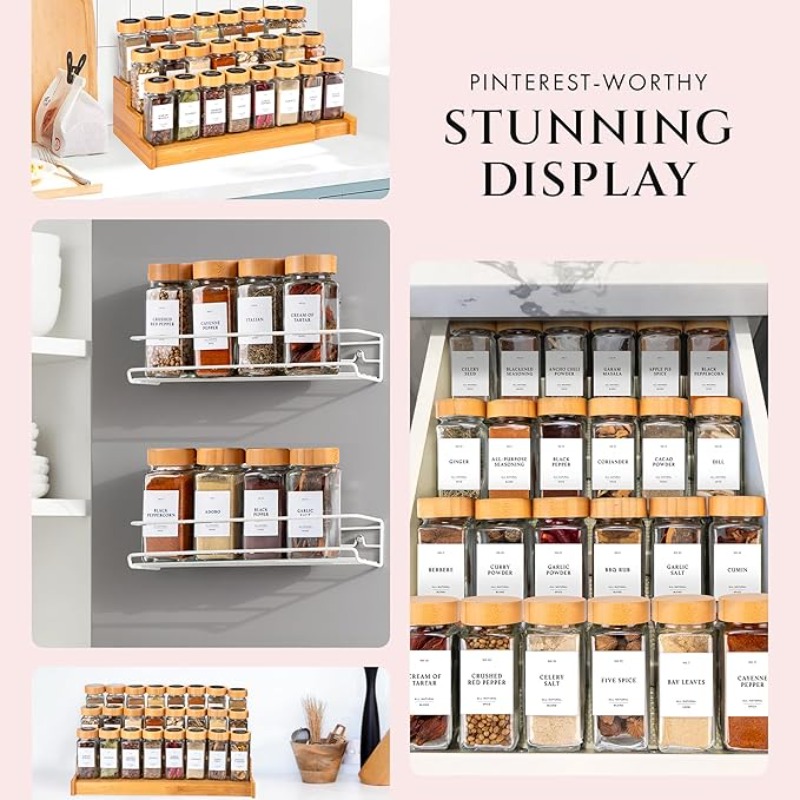 사각형 향신료 병 세트 (나무 뚜껑, 쉐이커 내장, 라 - Spice Jar Labels 리뷰 및 가격