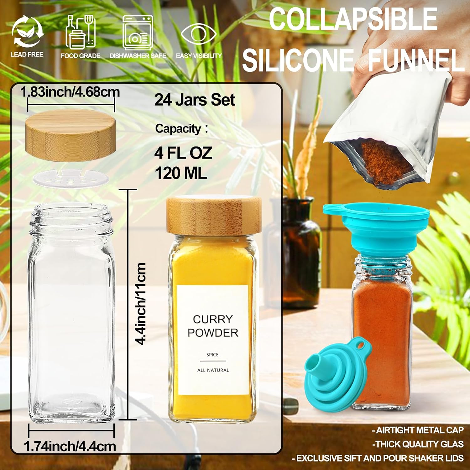 대나무 뚜껑이 있는 유리 양념병, 라벨 398개 포함, - Spice Jar Labels 리뷰 및 가격