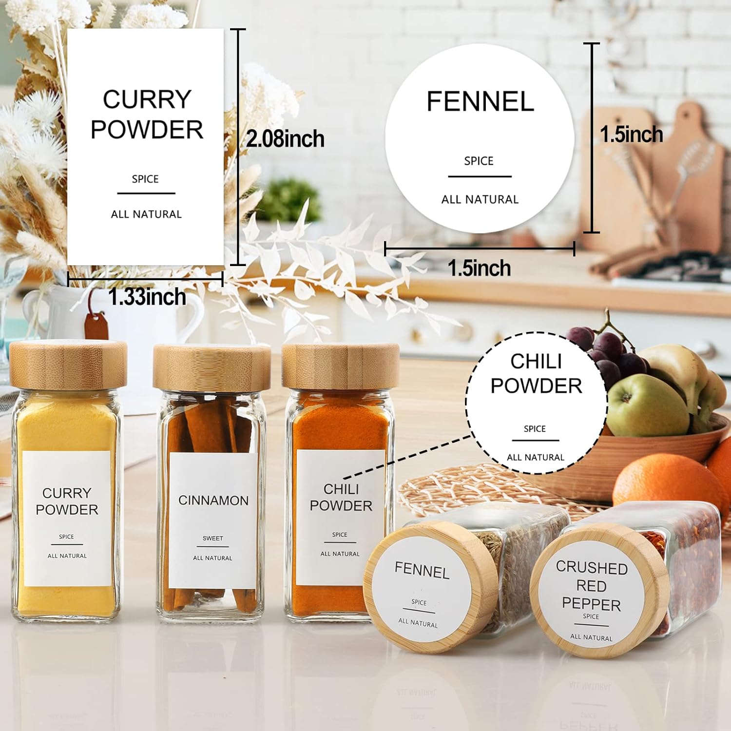 대나무 뚜껑이 있는 유리 양념병, 라벨 398개 포함, - Spice Jar Labels 리뷰 및 가격