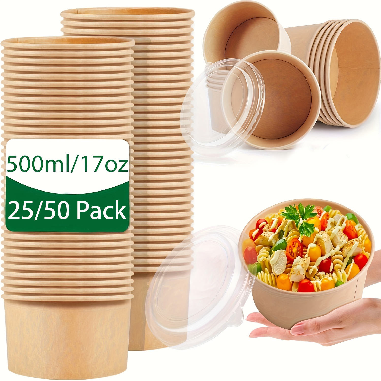 17온스/500ml 25/50팩 종이 그릇 뚜껑 포함, - Meal Prep Plan 리뷰 및 가격