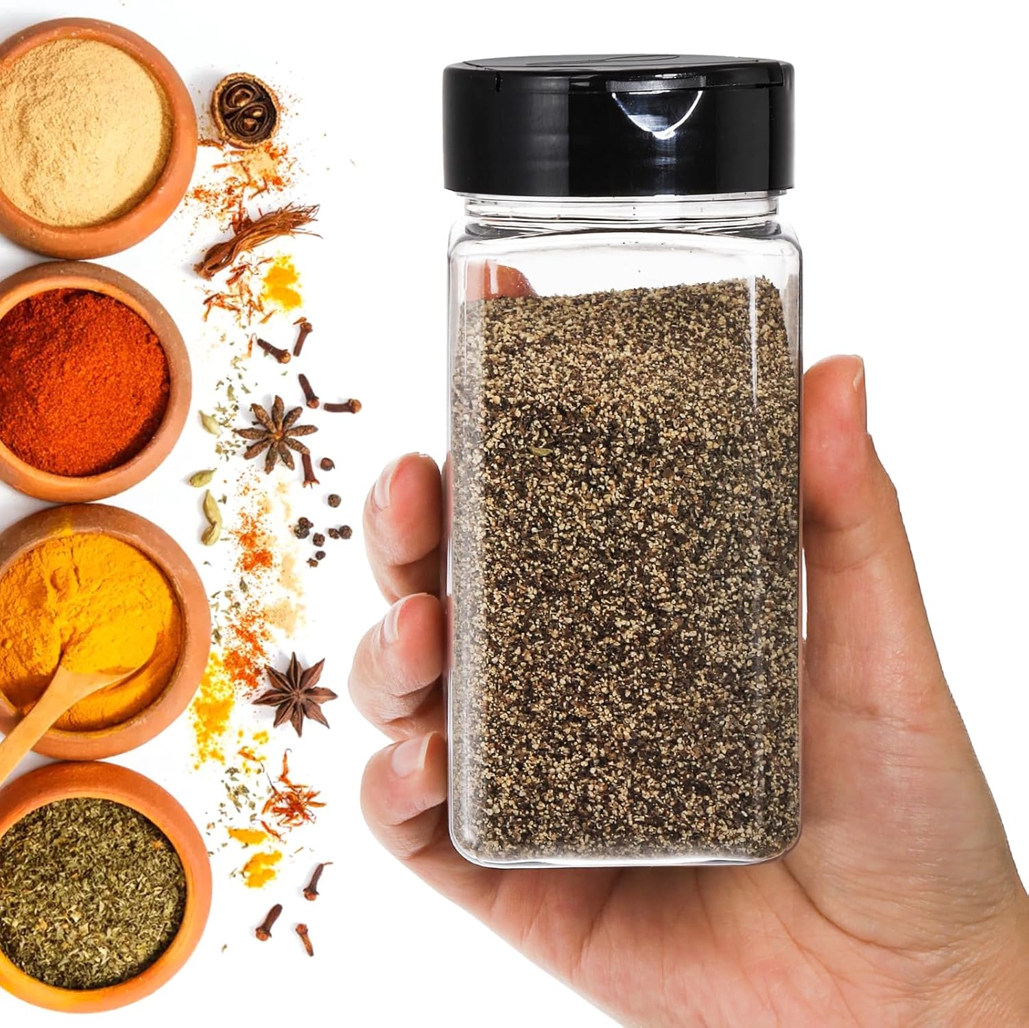 대형 사각 플라스틱 양념통, 쉐이커 뚜껑 포함, 투명한 - Spice Jar Labels 리뷰 및 가격