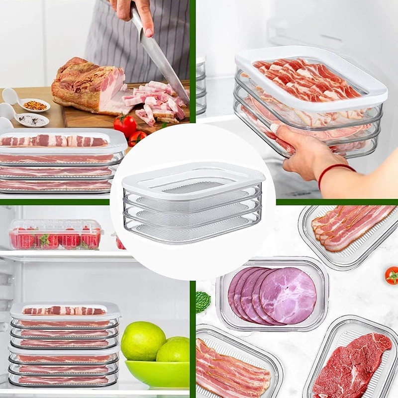 냉장고용 쌓을 수 있는 고기 보관 용기, 투명 뚜껑,  - Meal Prep Plan 리뷰 및 가격